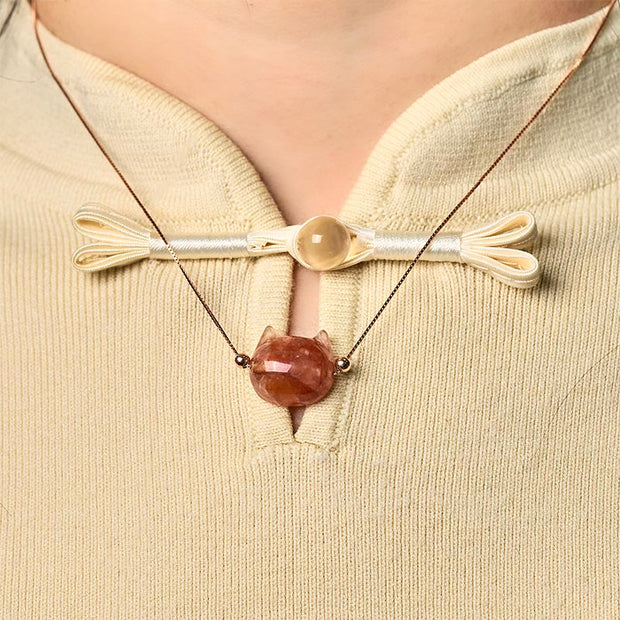 Buddha Stones 925 Sterling Silver Cat Head Natural Red Flower Quartz Protection Necklace Pendant - image 5