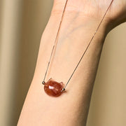 Buddha Stones 925 Sterling Silver Cat Head Natural Red Flower Quartz Protection Necklace Pendant - image 11