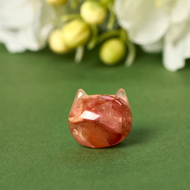 Buddha Stones 925 Sterling Silver Cat Head Natural Red Flower Quartz Protection Necklace Pendant - image 13