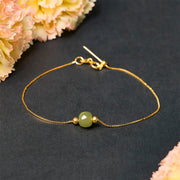 Buddha Stones 925 Sterling Silver Natural Jade Bead Abundance Chain Bracelet - Dark Green Jade - 925 Sterling Silver Plated Gold Chain - image 1