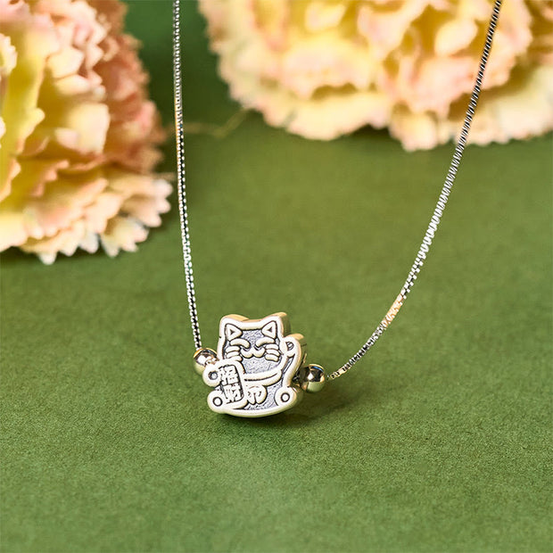 Buddha Stones 999 Sterling Silver Fortune Cat Protection Necklace Pendant - 999 Sterling Silver - image 1