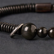 Buddha Stones Silver Sheen Obsidian Coconut Shell Protection Bracelet - image 3