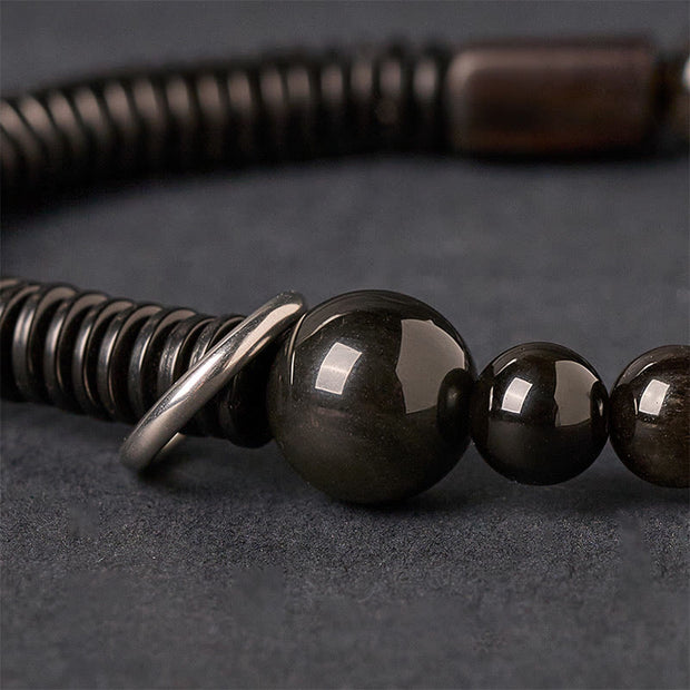 Buddha Stones Silver Sheen Obsidian Coconut Shell Protection Bracelet - image 3