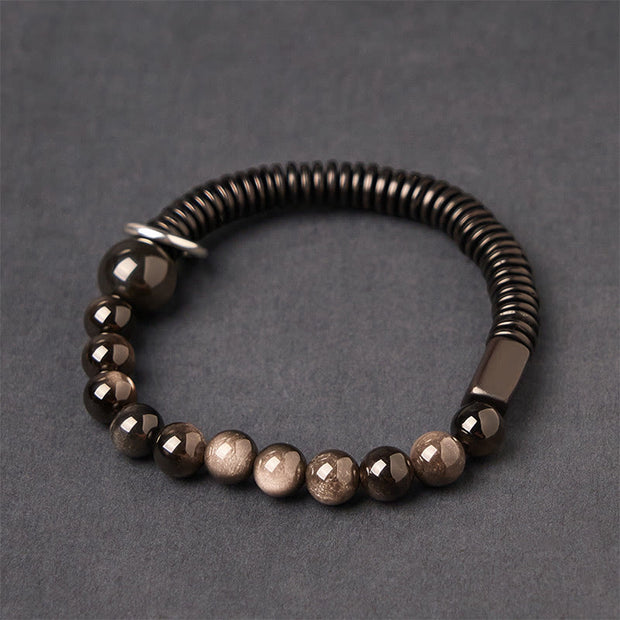 Buddha Stones Silver Sheen Obsidian Coconut Shell Protection Bracelet - Silver Sheen Obsidian & Coconut Shell(Wrist Circumference: 18-20cm) - image 1