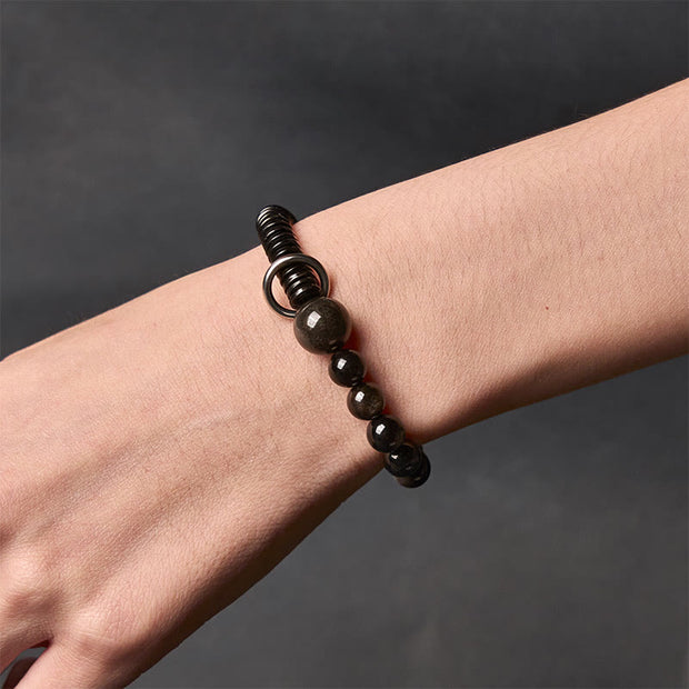 Buddha Stones Silver Sheen Obsidian Coconut Shell Protection Bracelet - image 5