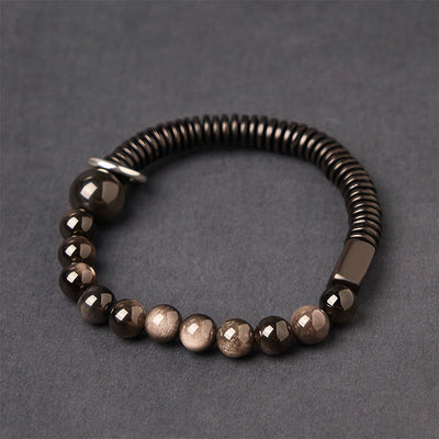 FREE Today: Soothing and Protection Silver Sheen Obsidian Coconut Shell Bracelet - Silver Sheen Obsidian & Coconut Shell(Wrist Circumference: 18-20cm) - image 1