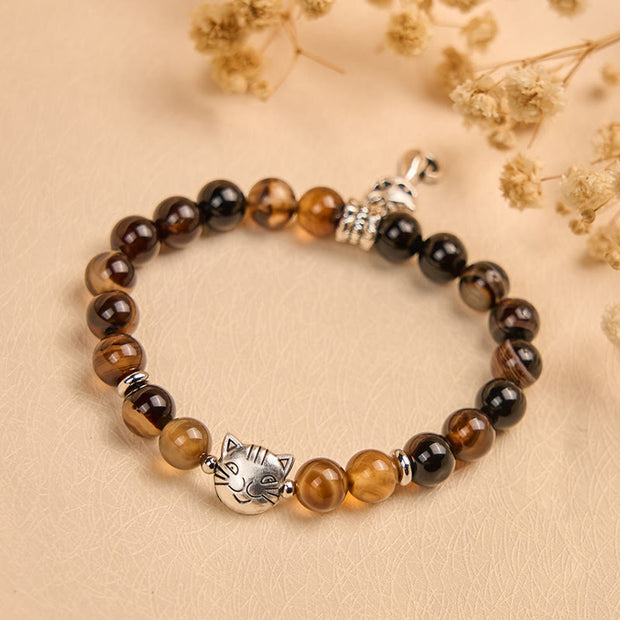 Buddha Stones Chocolate Siamese Cat Dark Brown Striped Agate Bead Protection Bracelet - image 2