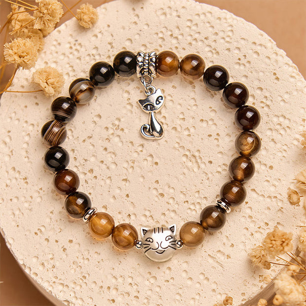 Buddha Stones Chocolate Siamese Cat Dark Brown Striped Agate Bead Protection Bracelet - image 3