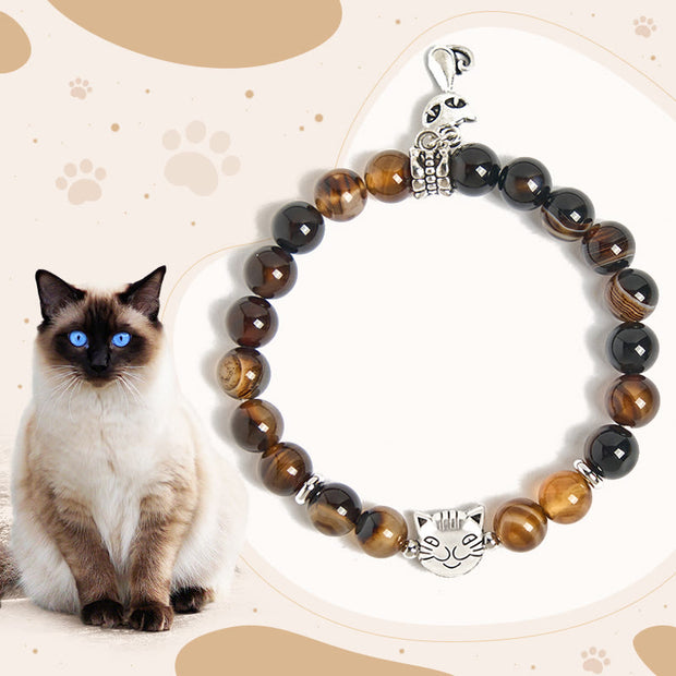 Buddha Stones Chocolate Siamese Cat Dark Brown Striped Agate Bead Protection Bracelet - Chocolate Siamese Cat(Wrist Circumference 15-16cm) - image 1