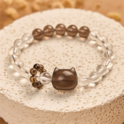 Buddha Stones Japanese Bobtail Cat Natural White Crystal Smoky Quartz Protection Bracelet - image 4