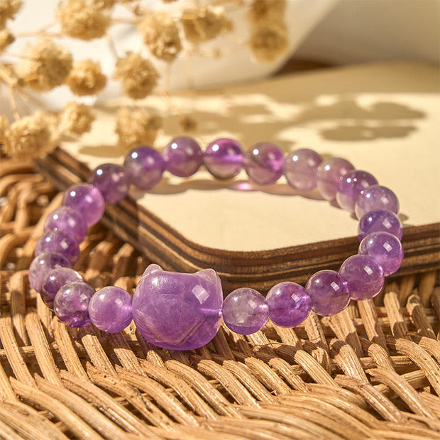 Buddha Stones Cute Cat Face Amethyst Spiritual Awareness Bracelet - image 3