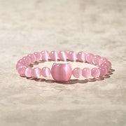 Buddha Stones Lovely Cat Head Pink Cat's Eye White Cat's Eye Spiritual Beads Bracelet - Pink Cat's Eye(Wrist Circumference:15-20cm) - image 1