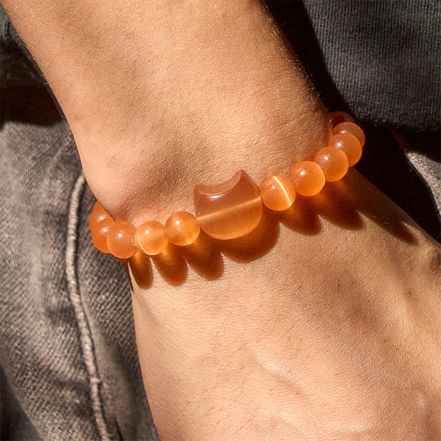 Buddha Stones Lovely Cat Head Pink Cat's Eye White Cat's Eye Spiritual Beads Bracelet - image 22
