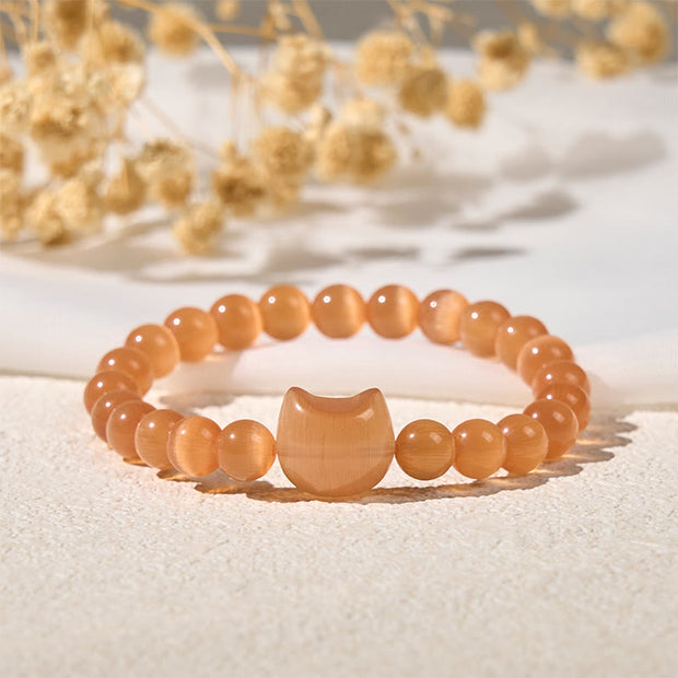 Buddha Stones Lovely Cat Head Pink Cat's Eye White Cat's Eye Spiritual Beads Bracelet - image 18