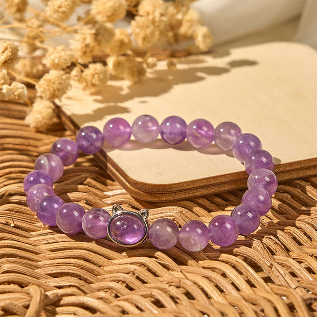 Buddha Stones Natural Amethyst Bead Cute Cat Healing Bracelet - image 6