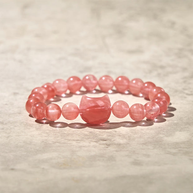 Buddha Stones Lovely Cat Head Red Agate Spiritual Beads Bracelet - image 5