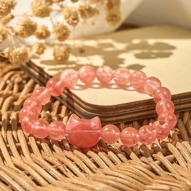 Buddha Stones Lovely Cat Head Red Agate Spiritual Beads Bracelet - image 3