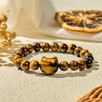 Buddha Stones Cute Cat Tiger Eye Power Beads Bracelet - Tiger eye(Wrist Circumference: 15-20cm) - image 1