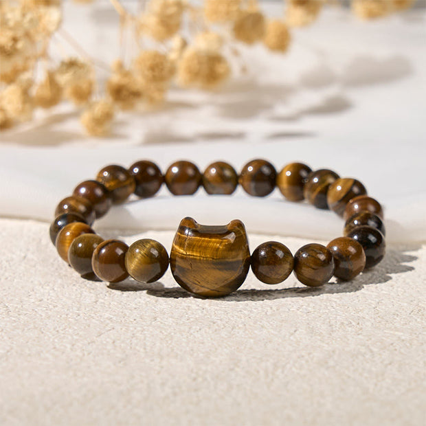 Buddha Stones Cute Cat Tiger Eye Power Beads Bracelet - image 3