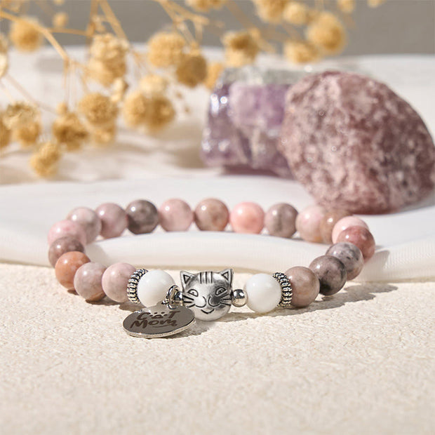 Buddha Stones Cat Head Design Zebra Jasper Protection Bracelet - image 2