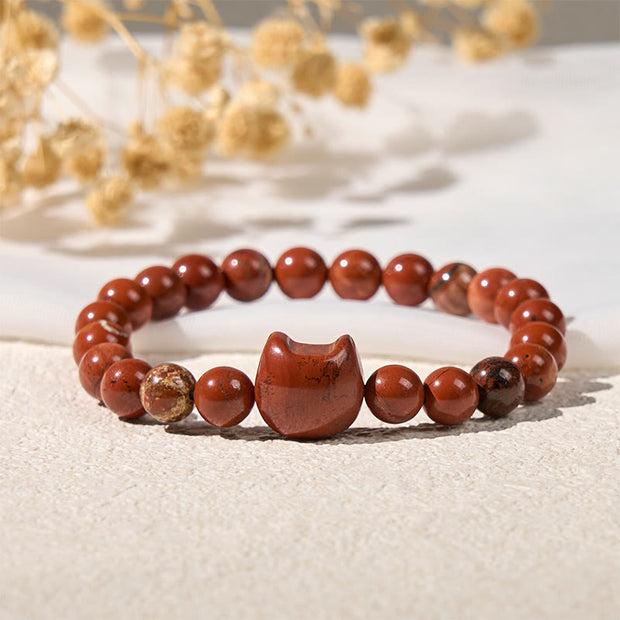 Buddha Stones Faceless Cat Head Design Red Turquoise Luck Bracelet - image 3