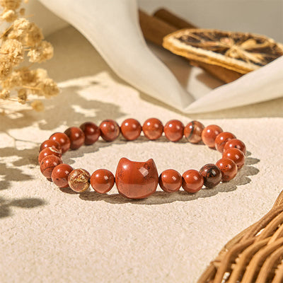 Buddha Stones Faceless Cat Head Design Red Turquoise Luck Bracelet - Red Turquoise(Wrist Circumference: 16-19cm) - image 1