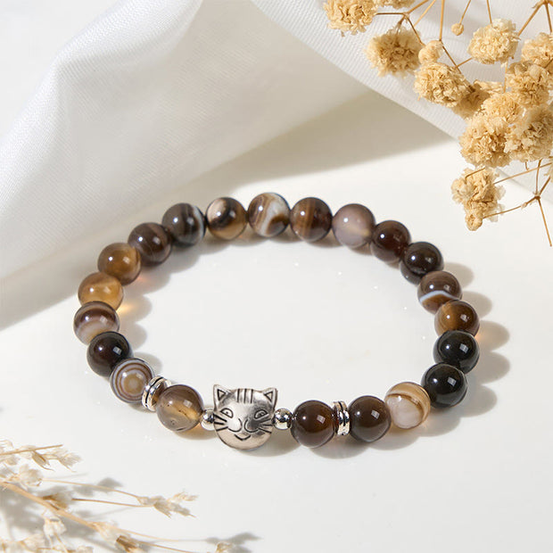 Buddha Stones Chocolate Siamese Cat Natural Brown Striped Agate Bead Stability Bracelet - image 2