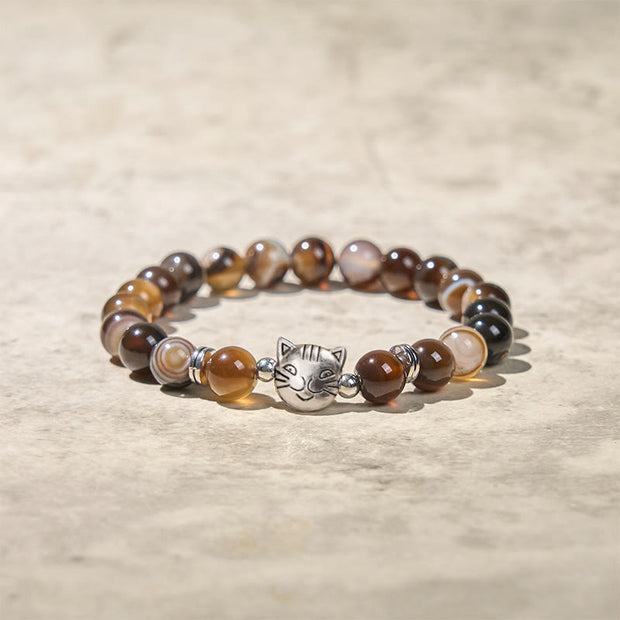 Buddha Stones Chocolate Siamese Cat Natural Brown Striped Agate Bead Stability Bracelet - image 4
