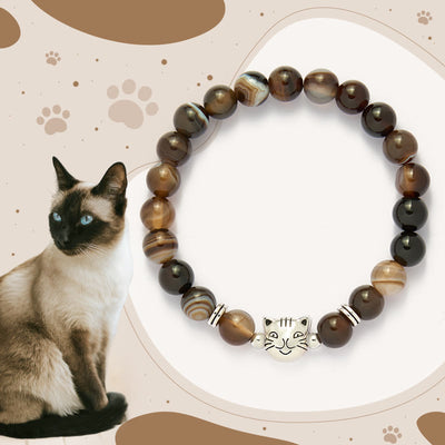 Buddha Stones Chocolate Siamese Cat Natural Brown Striped Agate Bead Stability Bracelet - Brown Striped Agate(Wrist Circumference: 15-18.5cm) - image 1