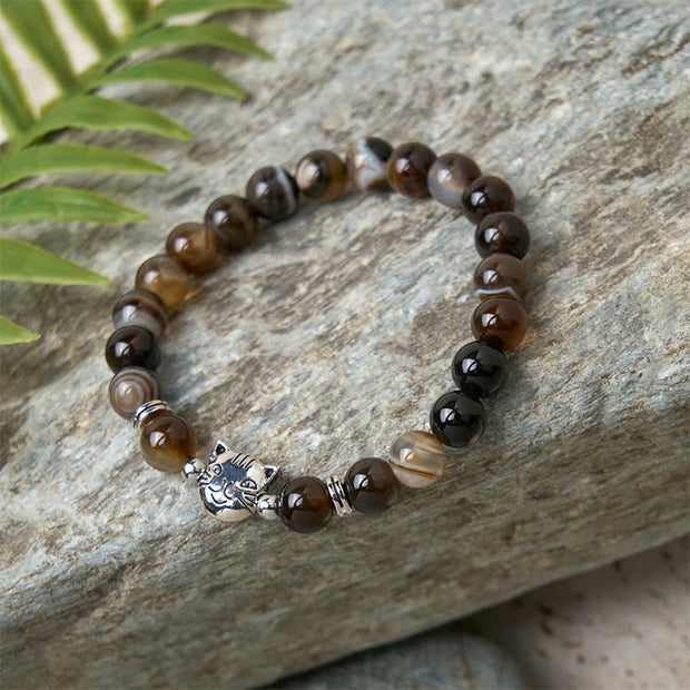 Buddha Stones Chocolate Siamese Cat Natural Brown Striped Agate Bead Stability Bracelet - image 7