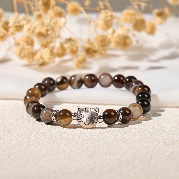 Buddha Stones Chocolate Siamese Cat Natural Brown Striped Agate Bead Stability Bracelet - image 6