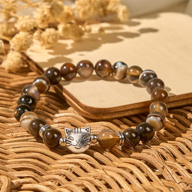 Buddha Stones Chocolate Siamese Cat Natural Brown Striped Agate Bead Stability Bracelet - image 8