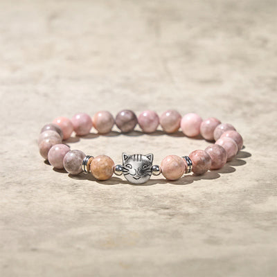 Buddha Stones 8mm Cat Design Zebra Jasper Protection Bracelet - Zebra Jasper(Wrist Circumference: 16-19cm) - image 1