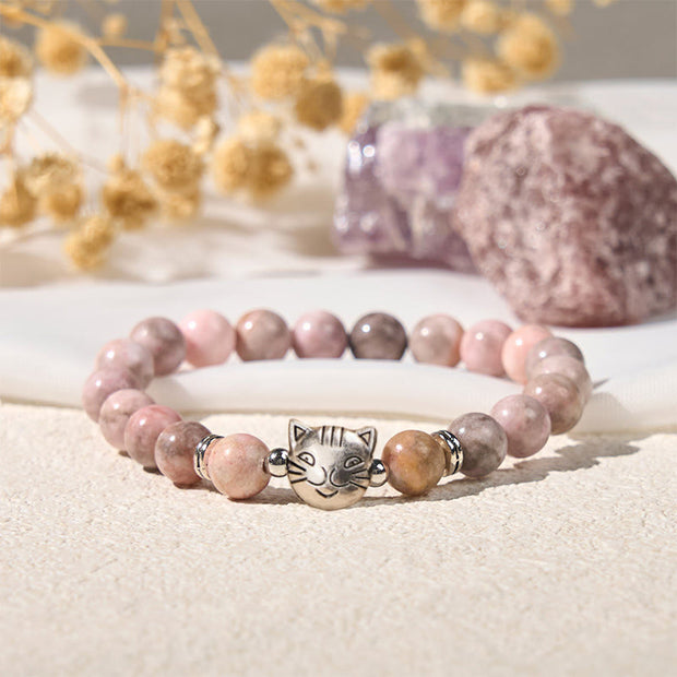 Buddha Stones 8mm Cat Design Zebra Jasper Protection Bracelet - image 4