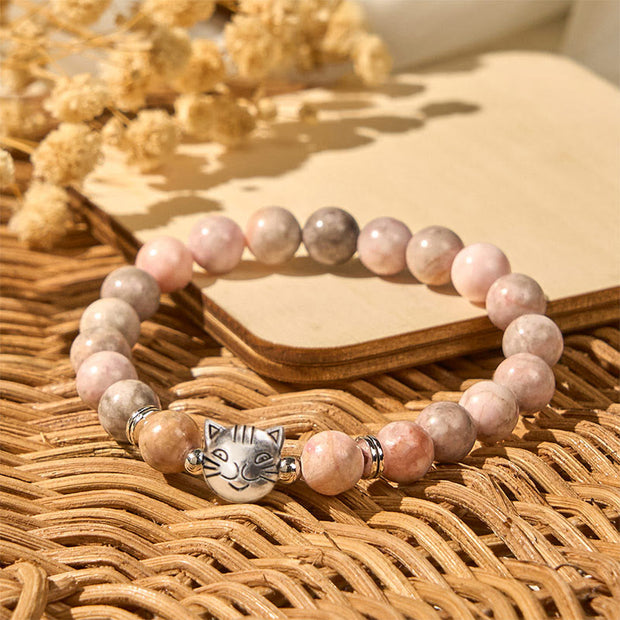 Buddha Stones 8mm Cat Design Zebra Jasper Protection Bracelet - image 2