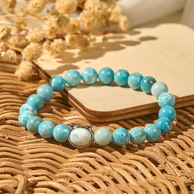 Buddha Stones Natural Cat Larimar Wisdom Beads Bracelet - image 4