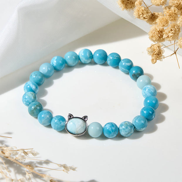 Buddha Stones Natural Cat Larimar Wisdom Beads Bracelet - Larimar(Wrist Circumference: 14-16cm) - image 1