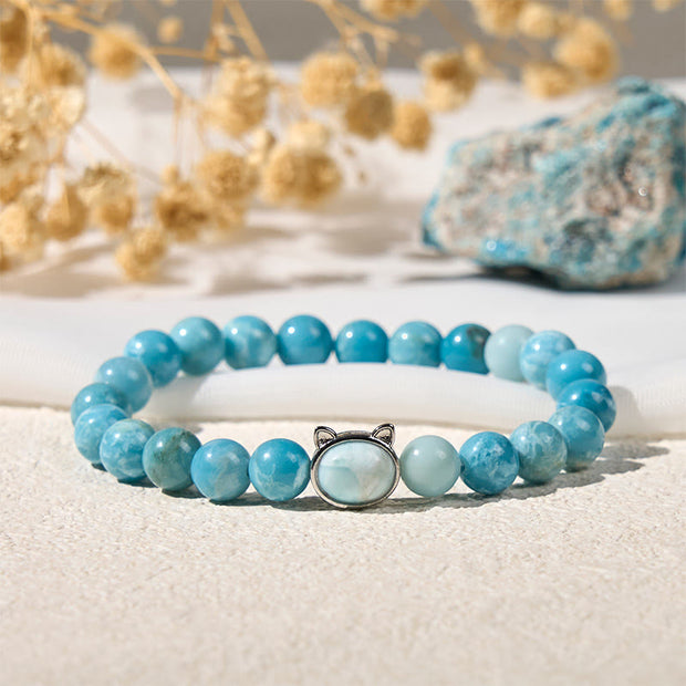 Buddha Stones Natural Cat Larimar Wisdom Beads Bracelet - image 2