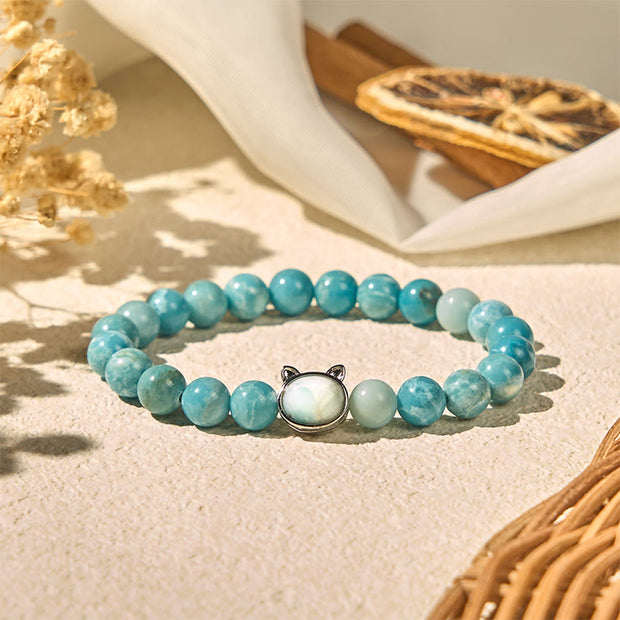 Buddha Stones Natural Cat Larimar Wisdom Beads Bracelet - image 3