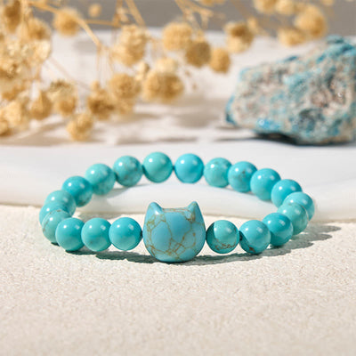 Buddha Stones Natural Cat Turquoise Strength Beads Bracelet - Turquoise(Wrist Circumference: 14-16cm) - image 1
