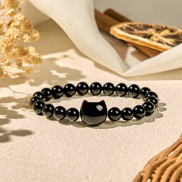 Buddha Stones Black Cat Natural Black Onyx Protection Bracelet - image 2
