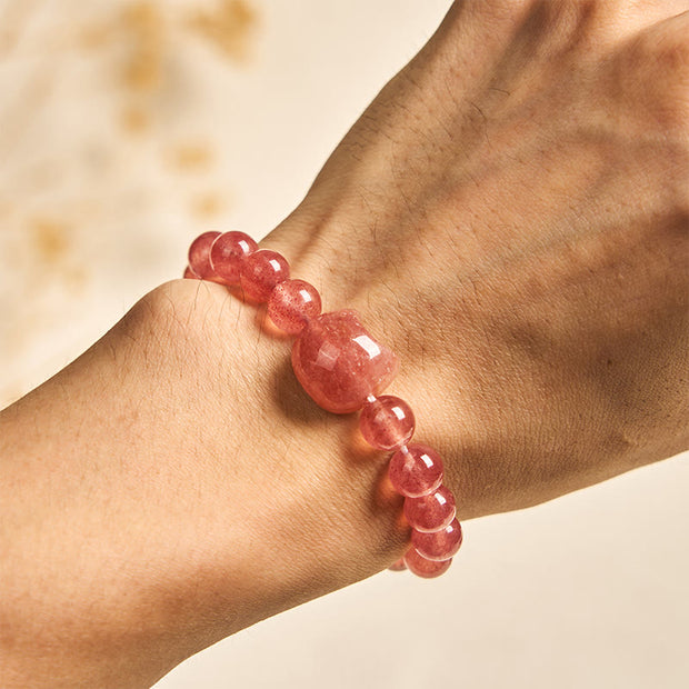 Buddha Stones Natural Strawberry Quartz Cat Healing Positive Bracelet - image 4