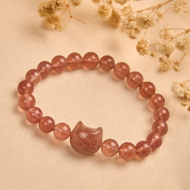 Buddha Stones Natural Strawberry Quartz Cat Healing Positive Bracelet - image 3