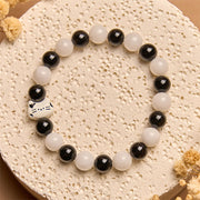 Buddha Stones Bicolor Cat Black Onyx White Chalcedony Fortune Bracelet - image 3