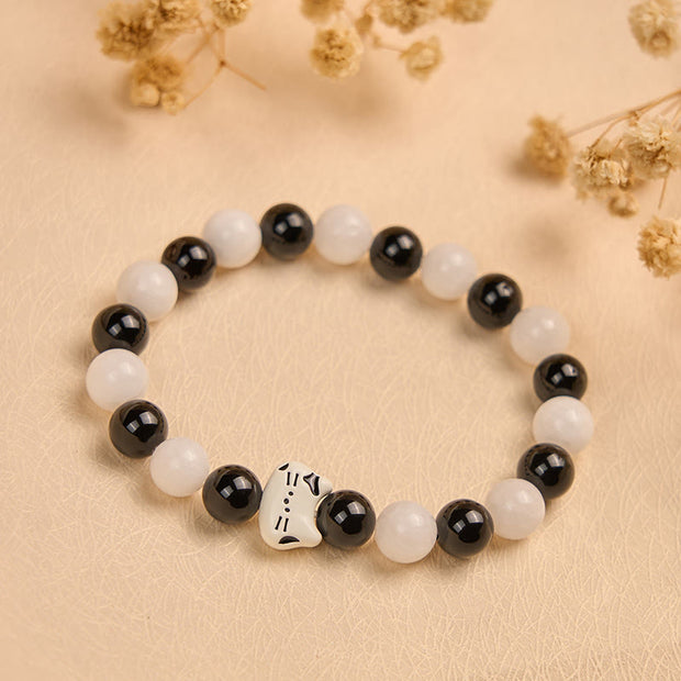 Buddha Stones Bicolor Cat Black Onyx White Chalcedony Fortune Bracelet - image 2