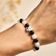 Buddha Stones Bicolor Cat Black Onyx White Chalcedony Fortune Bracelet - image 5