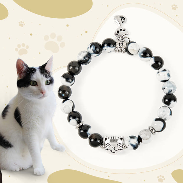 Buddha Stones Black and White Cat Fire Agate Bead Love Bracelet - Black and White Cat(Wrist Circumference 15-16cm) - image 1