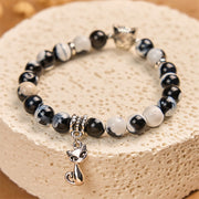 Buddha Stones Black and White Cat Fire Agate Bead Love Bracelet - image 3