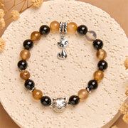 Buddha Stones Tortoiseshell Cat Light Brown Striped Agate Black Onyx Protection Bracelet - image 2