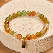 Buddha Stones 925 Sterling Silver Tourmaline Cat Natural Peacock Agate Courage Bracelet - image 2